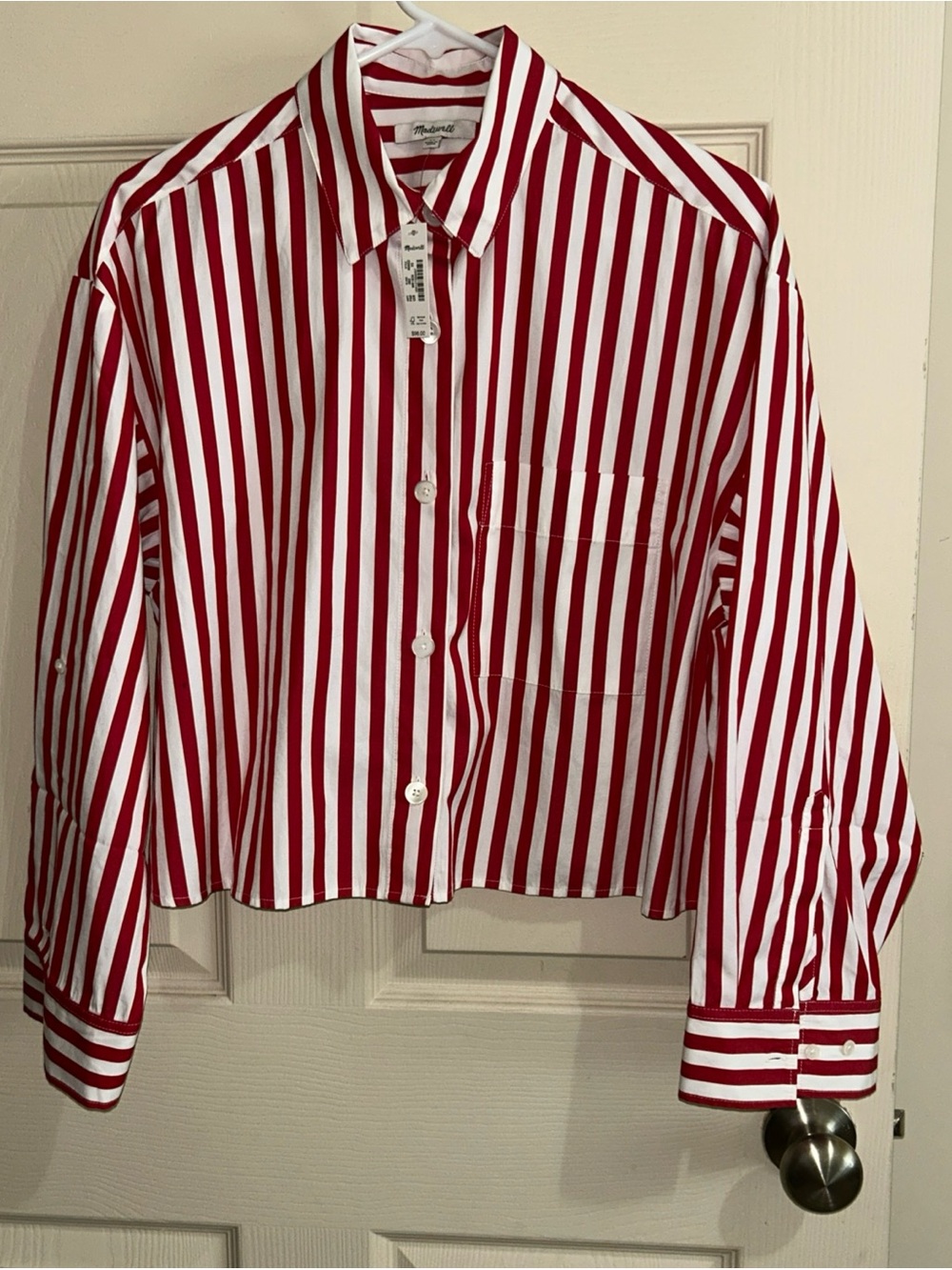 NWT Madewell Straight-Hem Shirt in Cotton Poplin Red Stripe XS - Picture 3 of 8